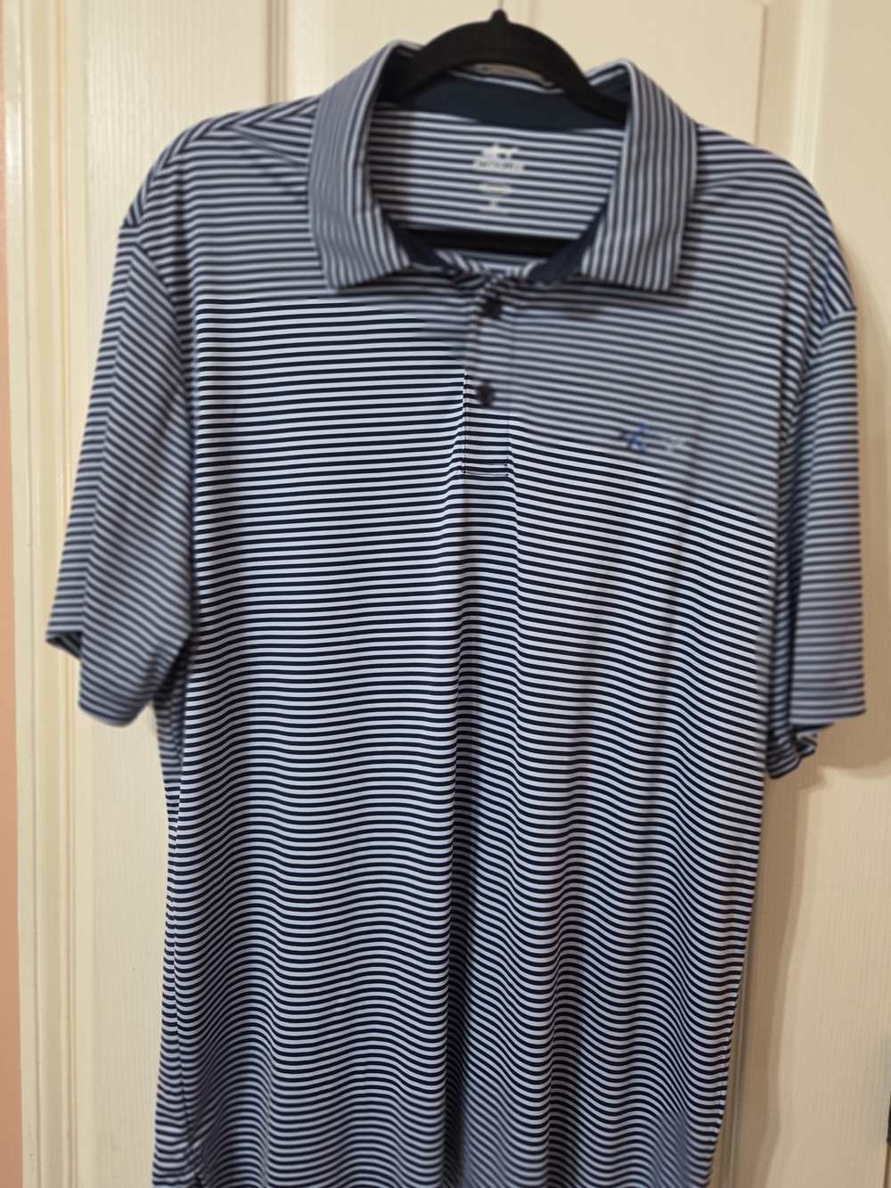 Greg Norman Collection Navy and White Striped Polo